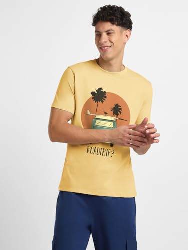 Nobero MenS Regular Fit T-Shirt (1M-Twts-C0790-Pa_Pineapple