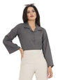 Style Quotient Women Solid Grey Polymoss Formal Shirt