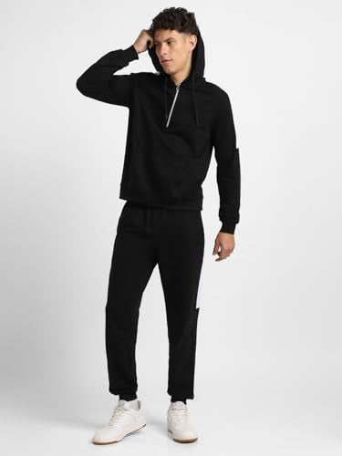 Nobero MenS Black Hooded Zipper Co-Ord Set With Joggers