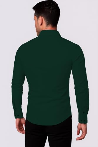 Zartha Men Solid Cotton Full Sleeves Casual Shirt For Men Stylish Latest Dark Green