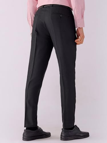 The Indian Garage Co Men Slim Fit Self Design Mid-Rise Stretchable Formal Trousers Black