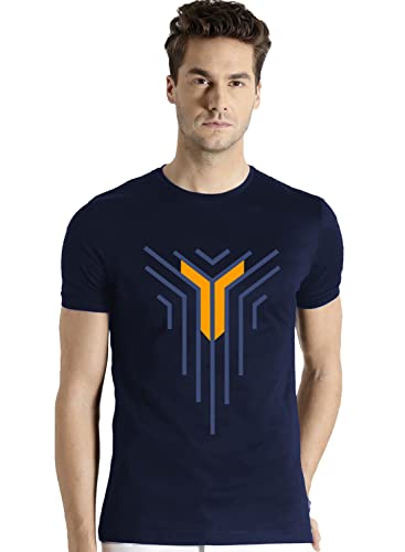 ADRO Graphic Design Mens Cotton Printed T-Shirts (R22-M-LNL-NB_Navy_S)