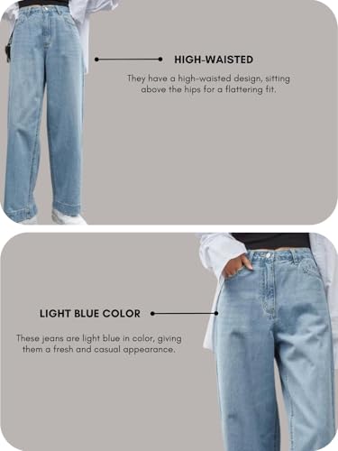 Greciilooks Women High Rise High Waist Jeans Wide Leg Straight Fit Denim | Baggy Cargo Style Casual Pants & Daily College Wear,
