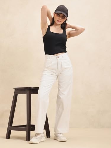 Greciilooks Women High Rise High Waist Jeans Wide Leg Straight Fit Denim | Baggy Cargo Style Casual Pants & Daily College Wear,