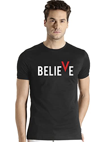 ADRO Men's Believe Design Printed T-Shirt (L, Black)