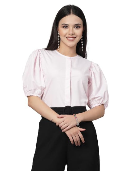 Style Quotient Women Solid Pink Polycotton Regular Formal Shirt