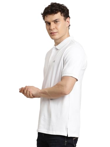 Turtle Men White Solid Slim Fit Cotton Stretch Polo T-Shirt