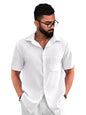 PinkMint Popcorn Shirt for Men ll Textured Shirts for Men ll Stylish Half Sleeve Shirt ll Goa Wear ll Regular Fit Shirt White