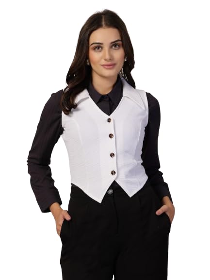 Style Quotient Women White Fitted Sleeveless Waistcoat