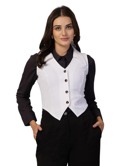 Style Quotient Women White Fitted Sleeveless Waistcoat