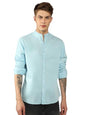 Dennis Lingo MenS| Blue| Full Sleeve| Mandarin Collar| Solid| Regular Fit| Casual Shirt