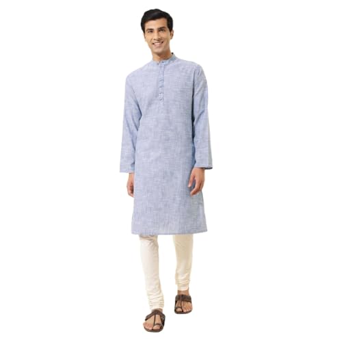 Fabindia MenS Cotton Woven Slim Kurta (1035964Blue_Blue