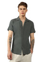 Dennis Lingo MenS| Dark Grey| Half Sleeve| Cuban Collar| Striped| Relaxed Fit| Casual Shirt