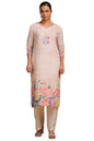 Soch Womens Beige Rayon Botanical Print Kurta with Beads