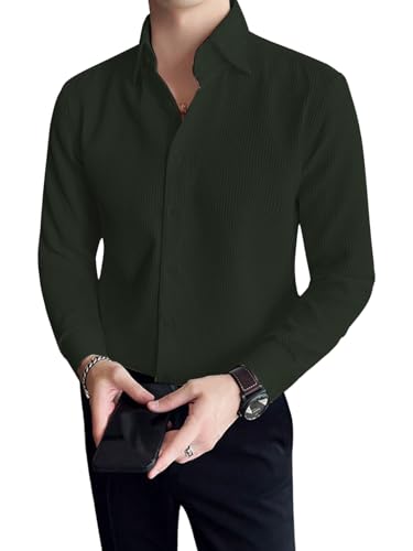 GRECIILOOKS Mens Casual Polycotton Regular Fit Shirt (Green, Large)