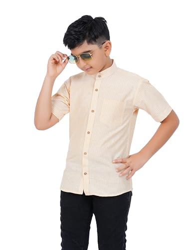 PRAKASAM COTTON Boys Striped Half Sleeve Mandarin Collar Shirts, Shirts for Boys