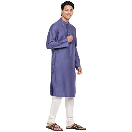 Fabindia MenS Viscose Silk Woven Slim Kurta (102591103_Blue