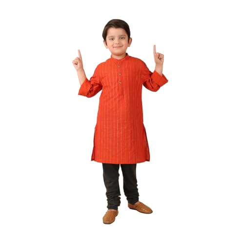 Fabindia BoyS Cotton Printed Regular Fit Kurta (1038807Rust_Orange