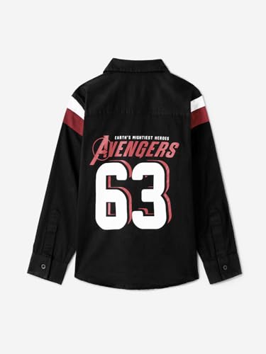 The Souled Store Avengers: 63 Boys Long Sleeves Collared Neck Button Front Black Graphic Printed Regular Fit Cotton Shirts (2-8