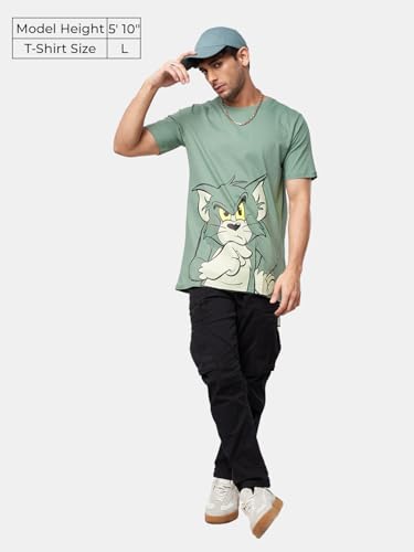 The Souled Store Men Official Tom And Jerry: Thinking Tom Green Cotton T-Shirts