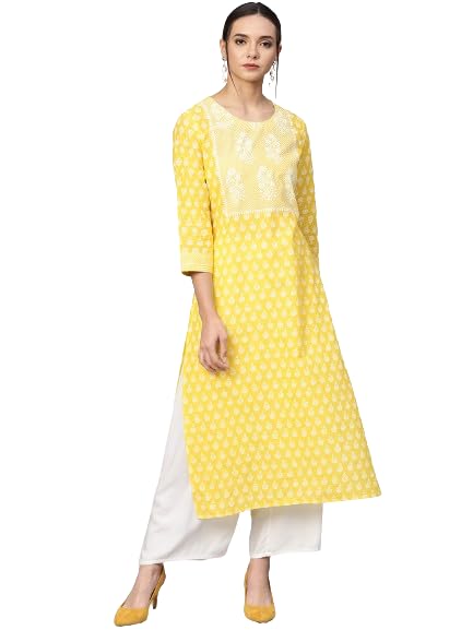 Varanga (House of Varanga) Women Yellow & White Printed Straight Kurta