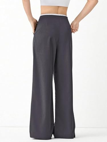Leriya Fashion WomenS High Waist Wide Leg Trousers Grey