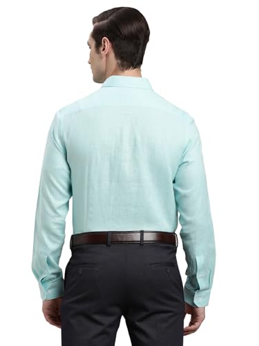 Turtle Men Mint Green Slim Fit Solid Pure Linen Formal Shirt
