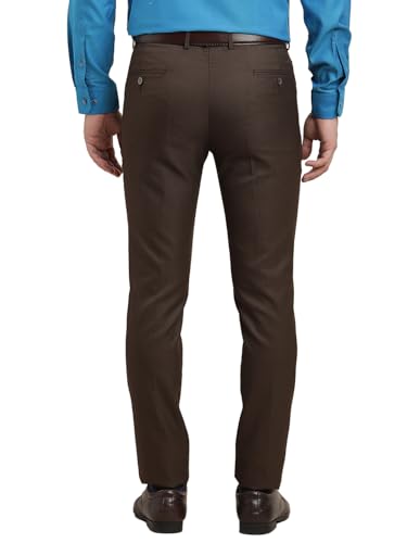 Turtle Men Poly Viscose Brown Dobby Printed Ultra Slim Fit Formal Trouser
