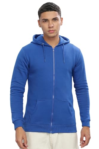 ADRO Men's Cotton Neck Hooded Sweatshirt (ZHH-24-PLN-RB-XL_Royal Blue)