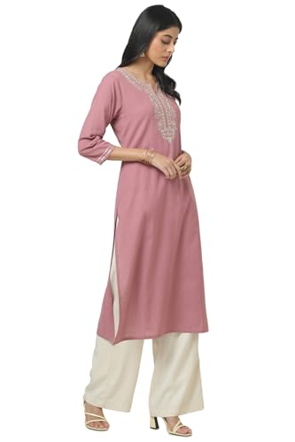 Soch Womens Cotton Flex Embroidered Regular Kurta (CWS5KU61072_Onion Pink