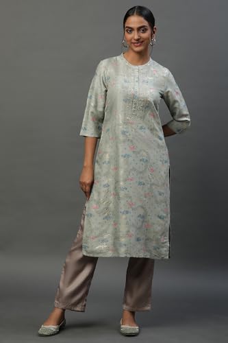 Aurelia Women's Polyester Abstract Printed Straight Kurta | Band Collar Kurta for Women | Abstract Printed Kurta for Women | Beautiful Regular Fit Kurta for Women
