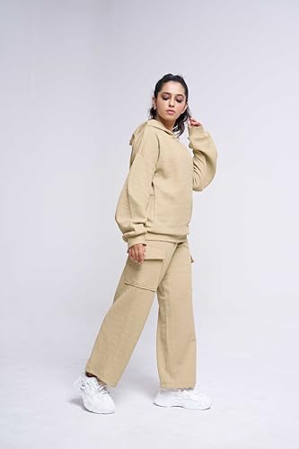 GRECIILOOKS Cotton Regular Woolen Co Ord Hoodie Set for Women Winter Wear | Full Sleeve (GL-W2067&TR1035_Beige