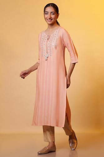 Aurelia Women? Solid Mirror Work Straight Kurta | Round Neck Kurta for Women | Solid Kurta for Women | Beautiful Regular Fit Kurta for Women