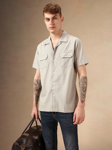 Dennis Lingo MenS | Grey | Solid | Spread Collar | Half Sleeve | Relaxed Fit | Casual Shirt