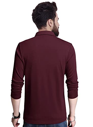 EYEBOGLER Mens Trendy Polo Neck Full Sleeves Solid T-Shirt Wine Melange