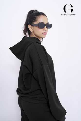 GRECIILOOKS Cotton Regular Woolen Co Ord Hoodie Set for Women Winter Wear | Full Sleeve (GL-W2067&TR1035_Black