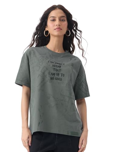 The Souled Store Harry Potter: Mischief Managed Women and Girls Short Sleeves Round Neck Graphic Printed Cotton Lightweight Ever