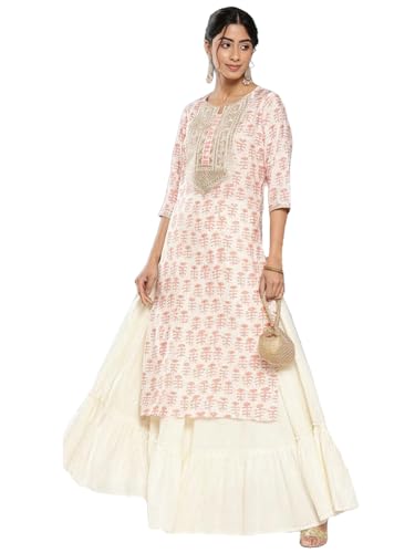 ANNI DESIGNER Womens Cotton Blend Printed Straight Kurta (Chameli_Peach_X-Large)