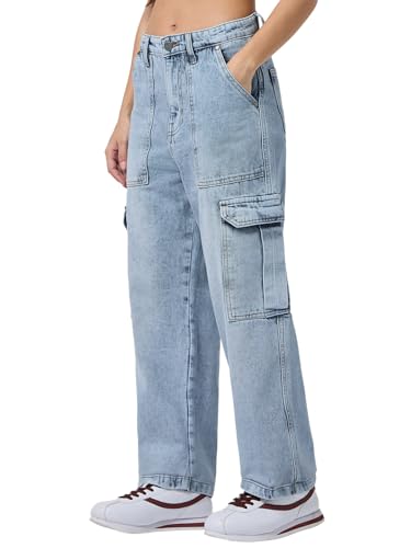 Bewakoof WomenS Washed Straight Fit Cotton Jeans_671018_Blue_30