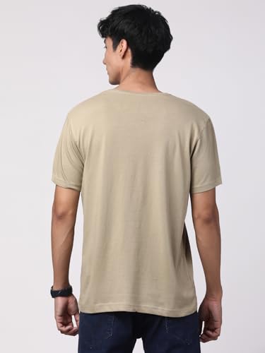 ADRO Men's Biker Design Printed 100% Cotton T-Shirt - Regular Fit, Printed T-Shirts for Men (RN24-KTM-BE_Beige)