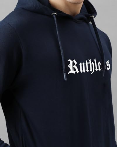 ADRO Men's Navy Blue Printed Hoodie, Size 30, Model H24-RUTH-NB, Cotton Blend