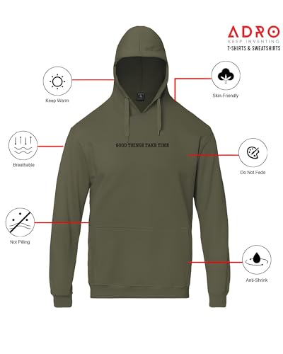 ADRO Printed Hoodies for Men in Premium Cotton Fleece 340 GSM (H23-M-GOOD-OL_Olive)