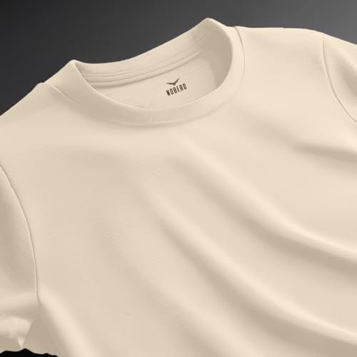 Nobero MenS Crew Neck Sand Regular Fit T-Shirt | 100% Cotton