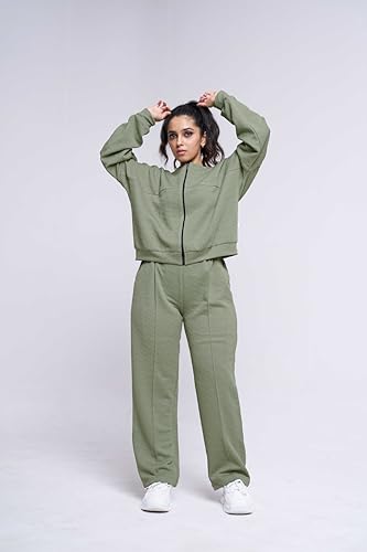 GRECIILOOKS Cotton Regular Woolen Co Ord Hoodie Set for Women Winter Wear | Full Sleeve (GL-W2070&TR1038_Green