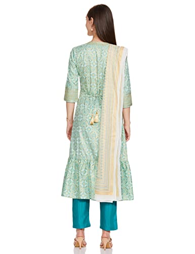 Green Printed Kurta-Golden Trouser- Dupatta Set