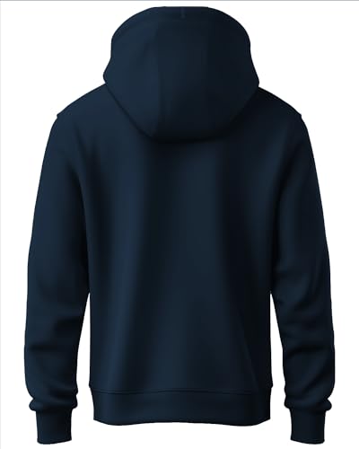 ADRO Men's Cotton Neck Hooded Sweatshirt (H22-M-PLN-NB_Navy)