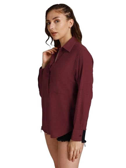 HIGH STAR Womens Oversized Fit Shirt (HSWSHW23509_WN_Red