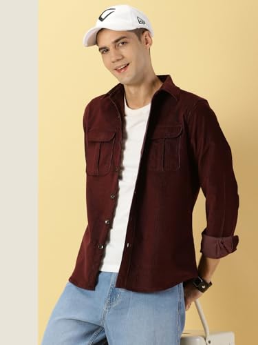 Thomas Scott Mens Cotton Slim Fit Shirt (Ts1177_Wine)