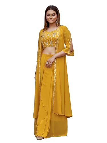 Womanista Womens Georgette Solid Straight Embroidered Kurta Set (Kurtaset_1386_Yellow