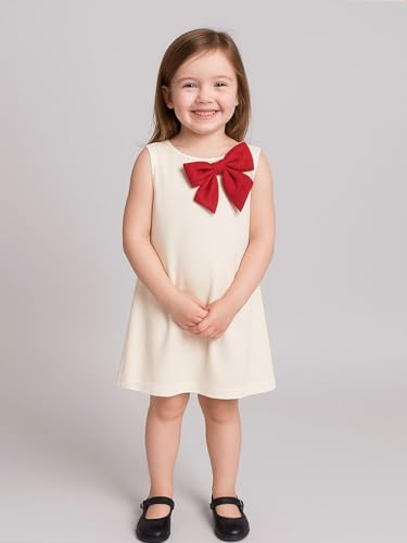 A.T.U.N. (ALL THINGS UBER NICE) Girls Stylish Suzy Dress with Contrast Bow | Sleeveless Soft Stretchable Knee Length Dress White